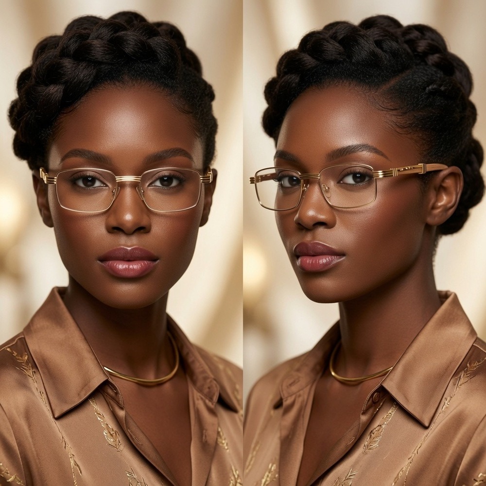 Gold Rectangular Wood Grain Temple Eyeglasses Clear Lens Women Professional 2026